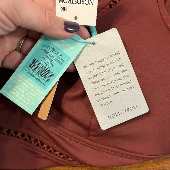 NWT Sea Level Swim Eco Essentials Spliced One Piece Cinnamon Size 14 - Picture 9 of 12